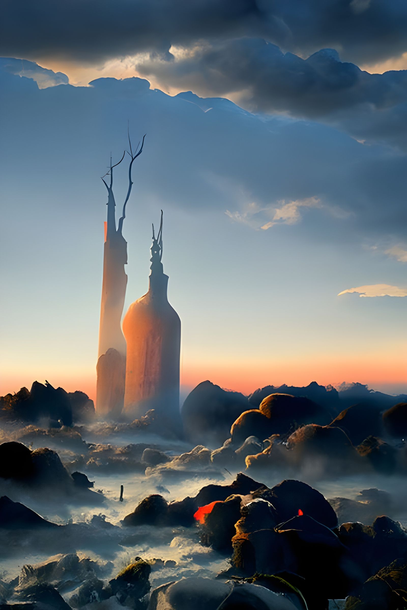 Cloud Tower Sunset in Sci-Fi Fantasy Style