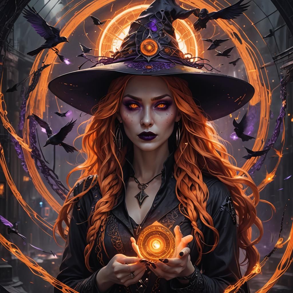 Gothic Cyberpunk Sorceress with Sun Card