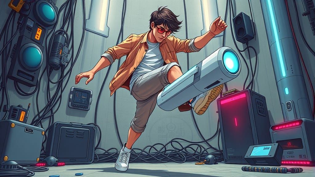 Rohan kicks his ideator 3000 a few times. It's muse emission levels have dropped too low