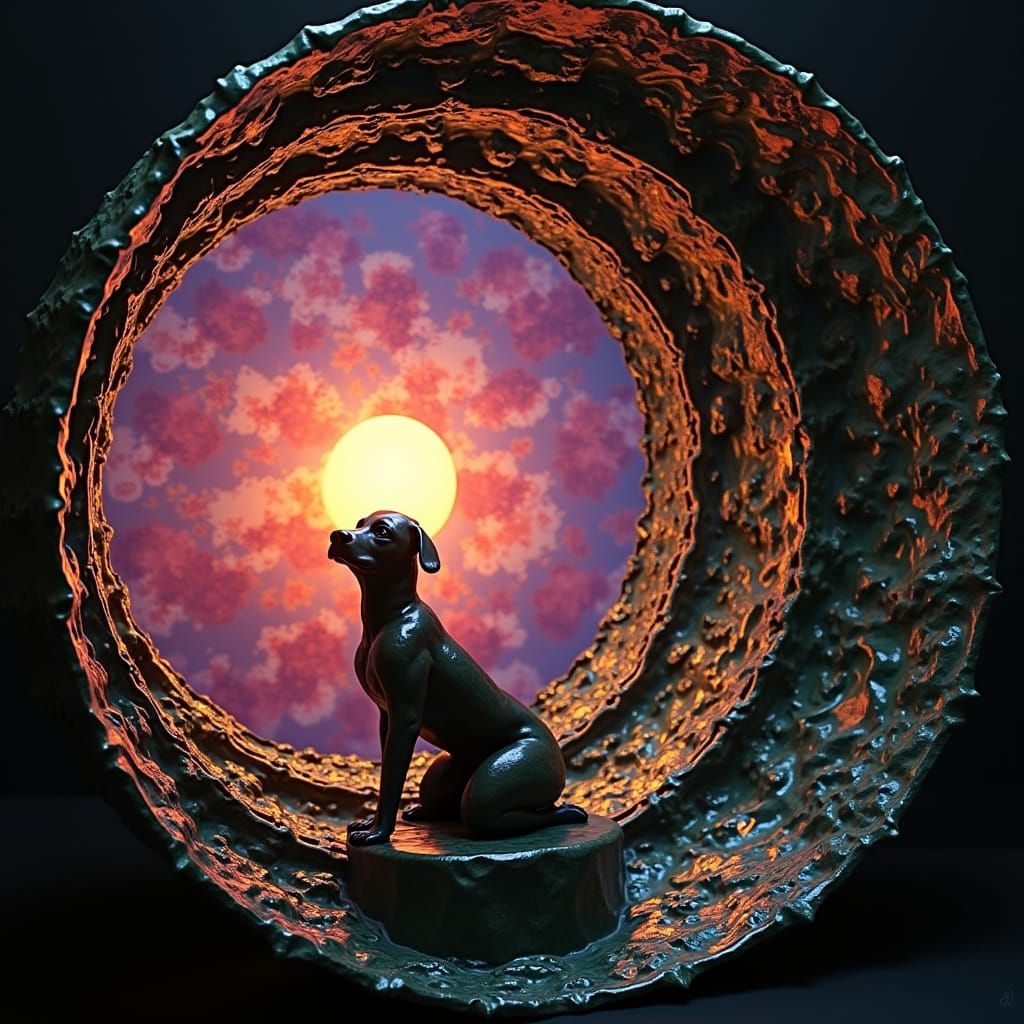 Hyperrealistic Sculpture of Reflected Glory in Vivid Red