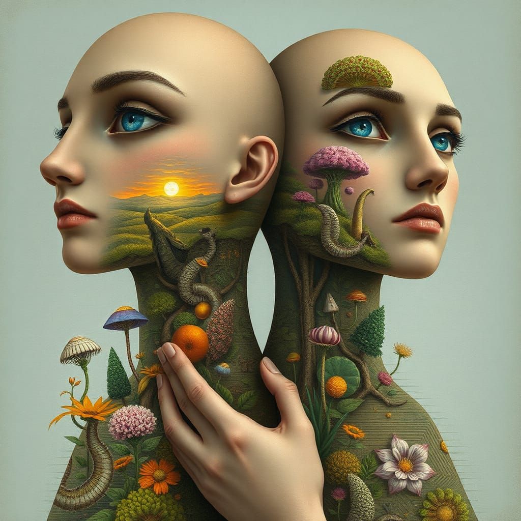 Dreamlike Bodies Intertwined: Surreal Mindscapes Concept Art