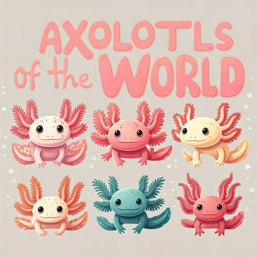 Whimsical Axolotl Collection in Bold, Playful Style