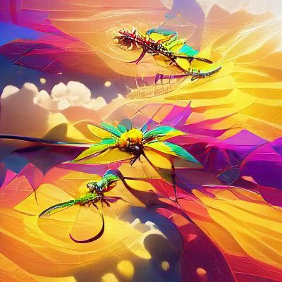 Psychedelic Dragonflies and Sunflower Sun Concept Art