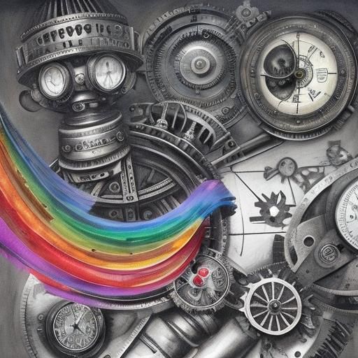 Steampunk Surreal Child's Drawing with Rainbow Fairy