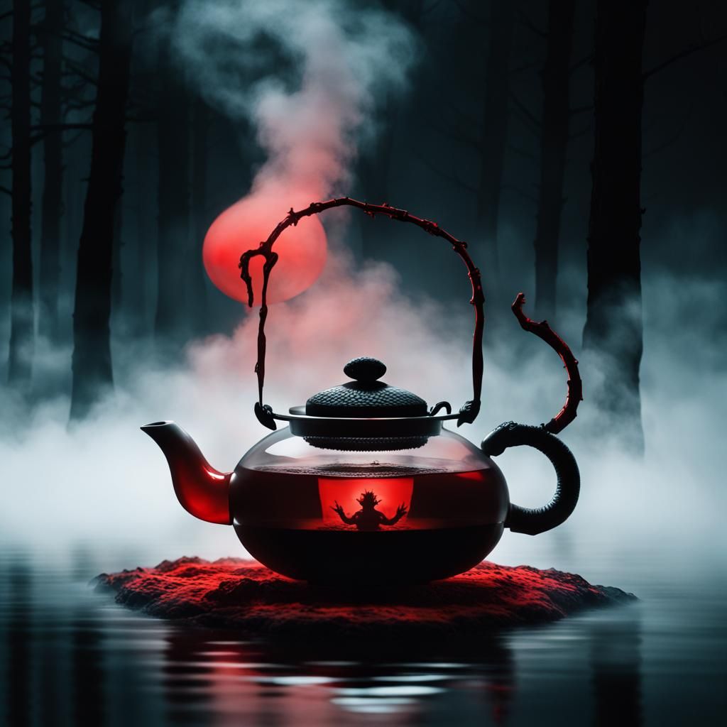 Chilling Haunted Japanese Teapot in Smoky Fog