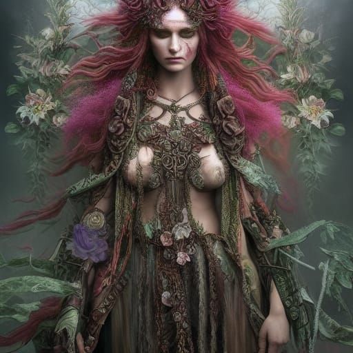 Floral Renaissance Druidess: Digital Matte Painting