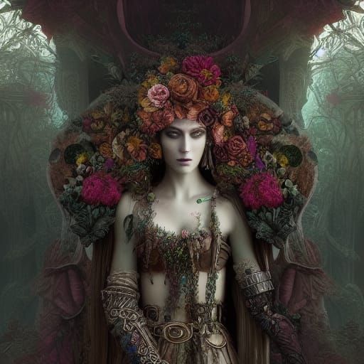 Renaissance Floral Druidess Digital Matte Painting