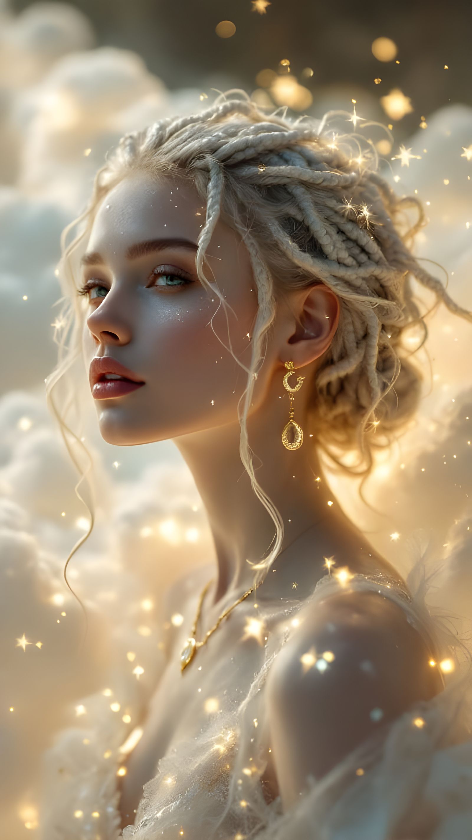 Ethereal Goddess Radiates Golden Light in Celestial Realm