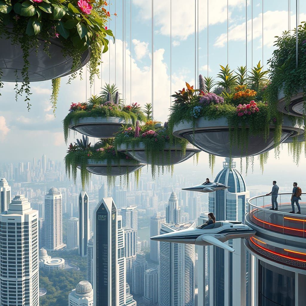 Futuristic Suspended Gardens with Floating City