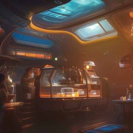 Coffee Shop in Space: Detailed Matte Painting