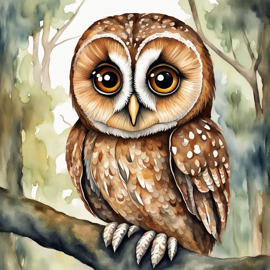 Whimsical Tawny Owl:: Quirky Folk Style Woodland Creature ::...
