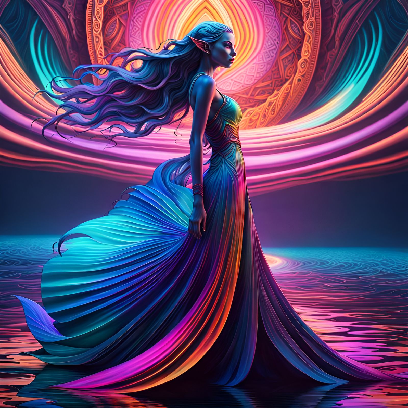 Demonic Alien Elf in Synthwave Retro Style