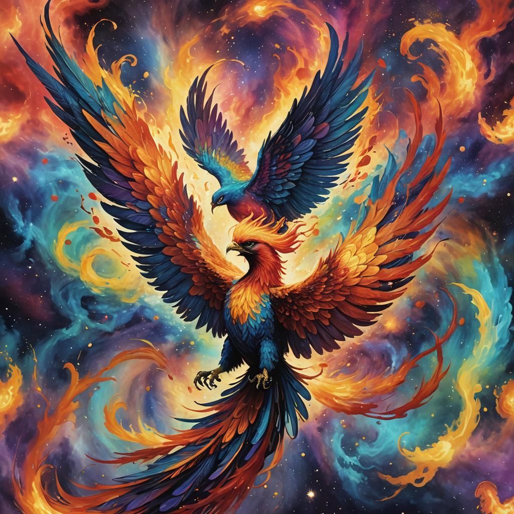 Phoenix Reborn in a Nebula of Colors