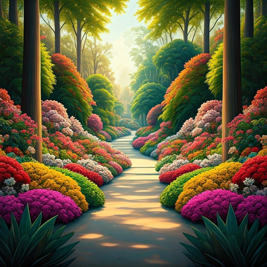 Impressionist Flower Garden with Golden Sunlight