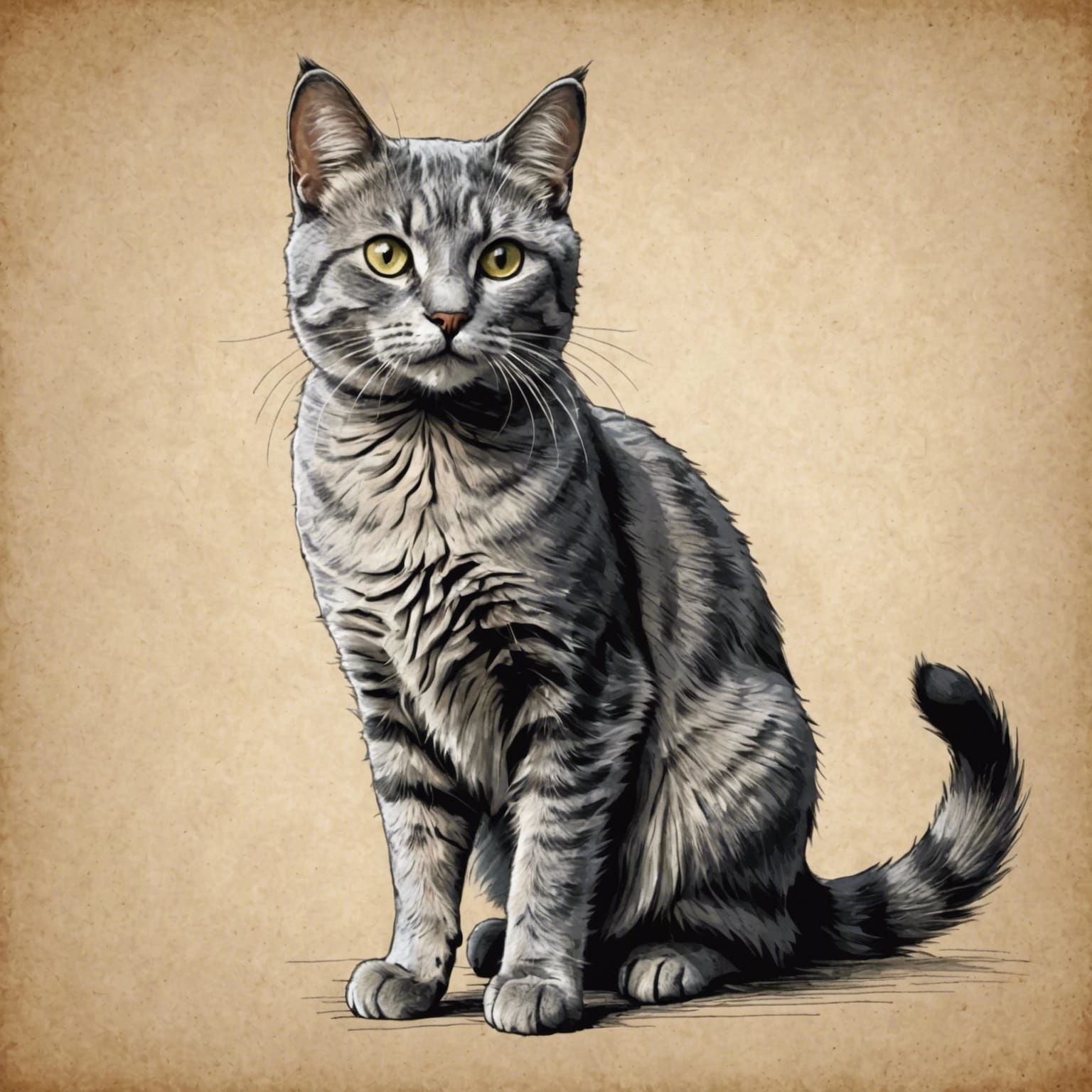 Simple Sketch of a Standing Grey Cat