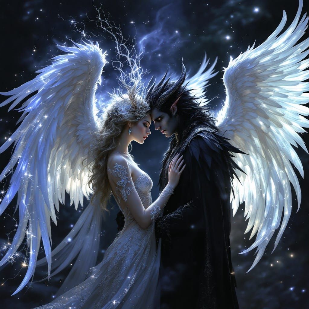 Ethereal Angel and Devil Entwined by Love