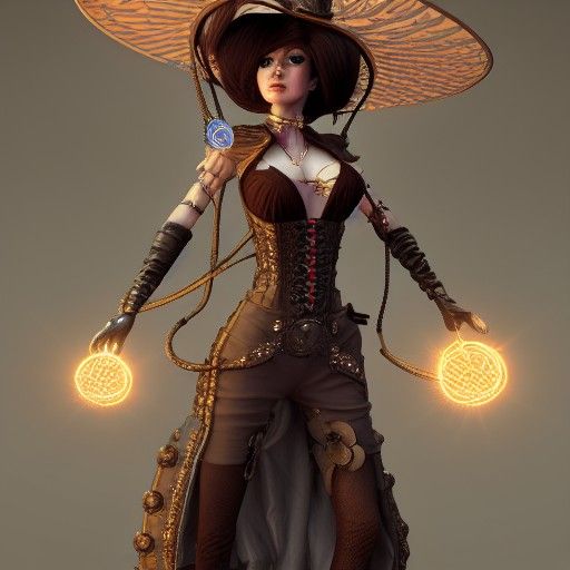 Steampunk Magic Girl with Cel-Shaded CGI Rendering