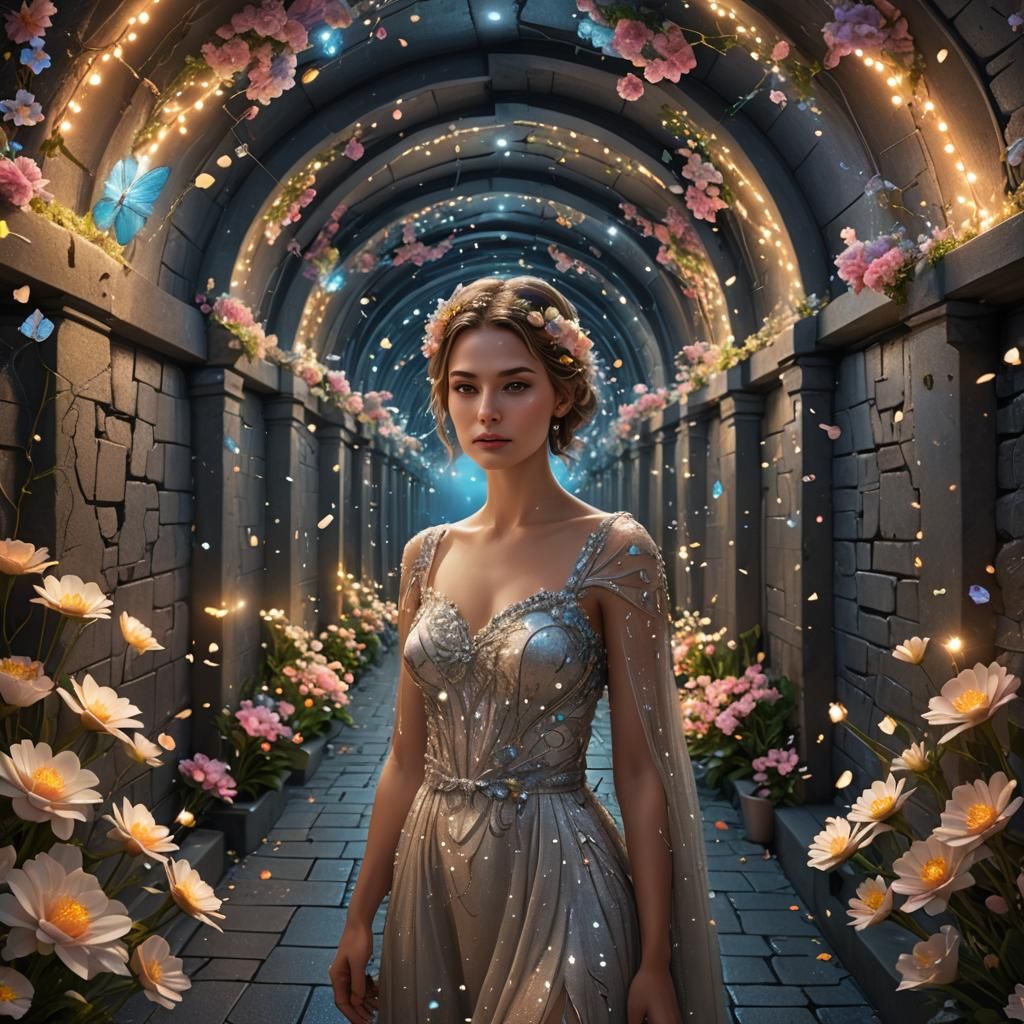 Fantasy Woman in Surreal Tunnel: 3D Render