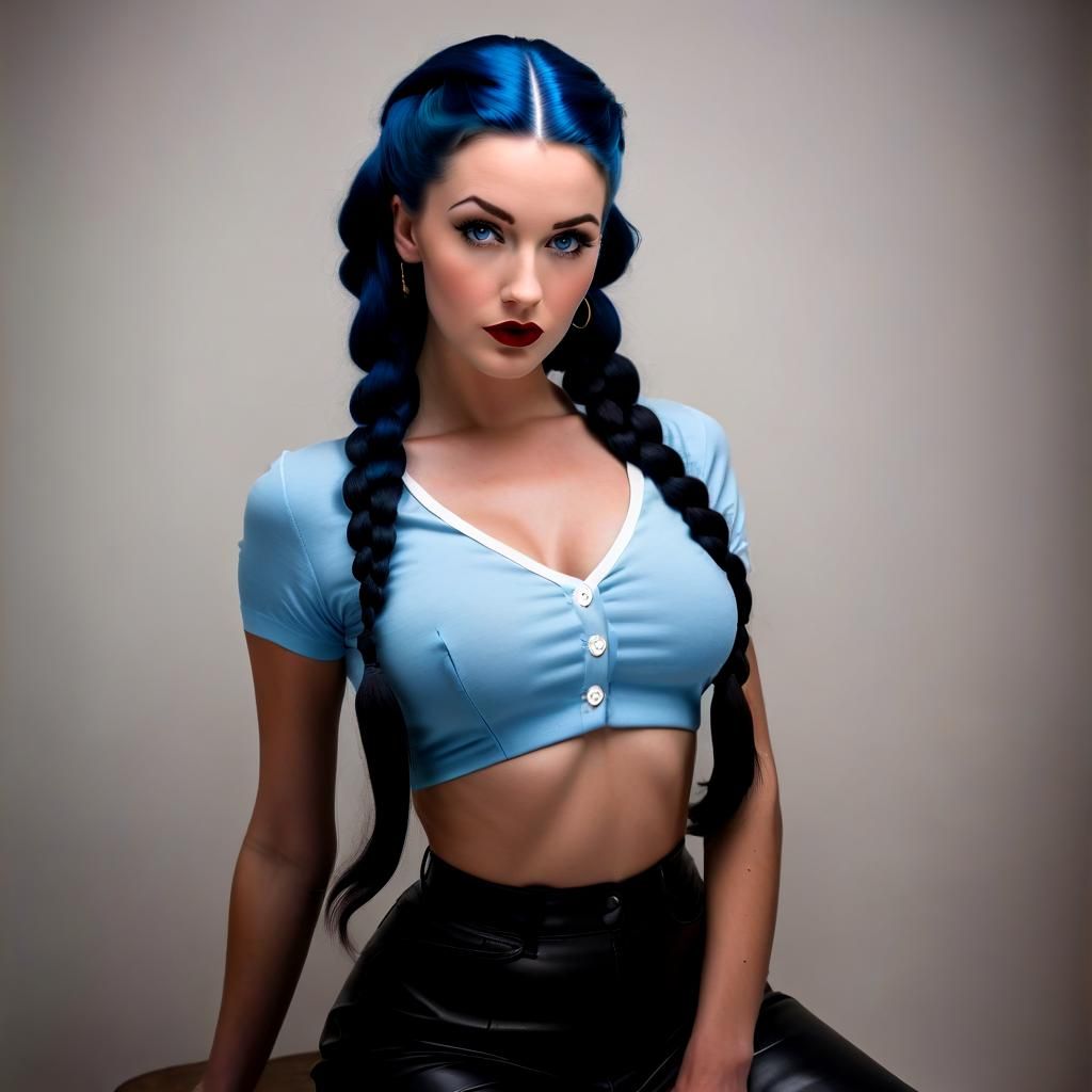 Brunette Pin-Up with Braids in Hyper-Realistic Photo