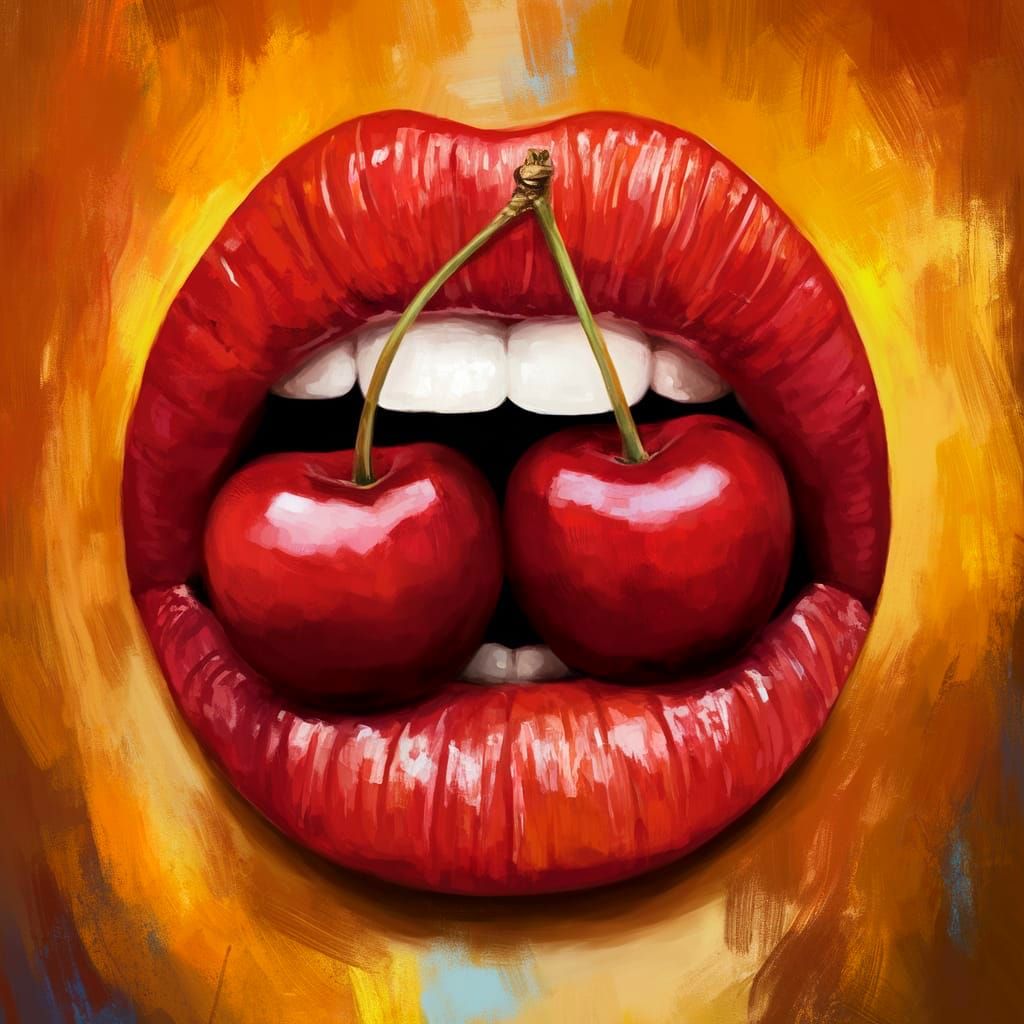 Sensual Cherry Kiss in Vibrant Pop Art Style