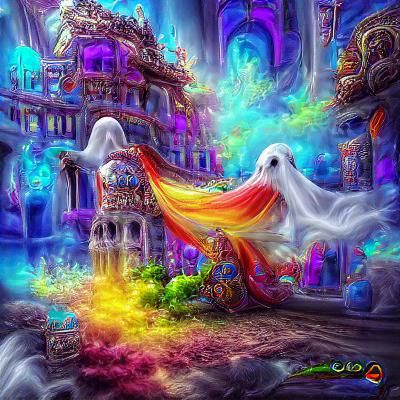 Ethereal Ghost in a Colorful Magical Realm