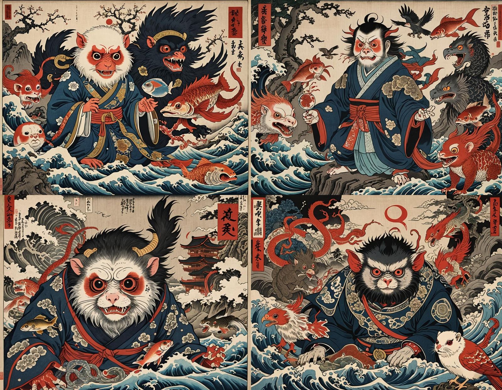 Ukiyo-e Hybrid Monster with Fish Eyes