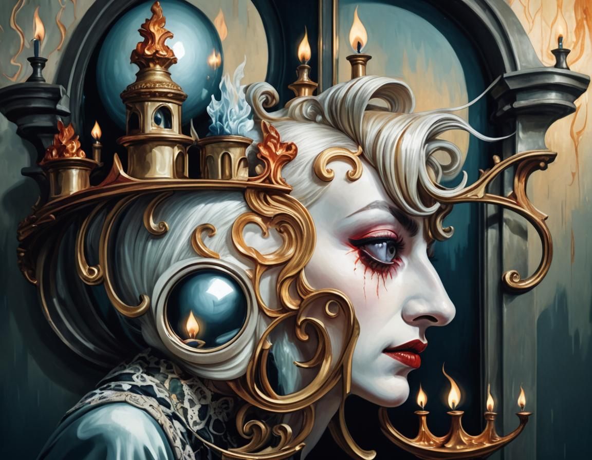 Eerie Portrait of Woman with Candle in Hair