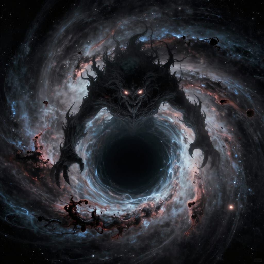 Cosmic Horror Creature Emerging From Black Hole