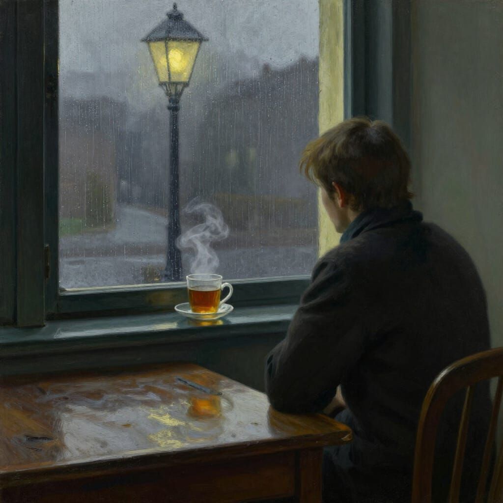 Solitary Figure by Window in Moody Oil Painting