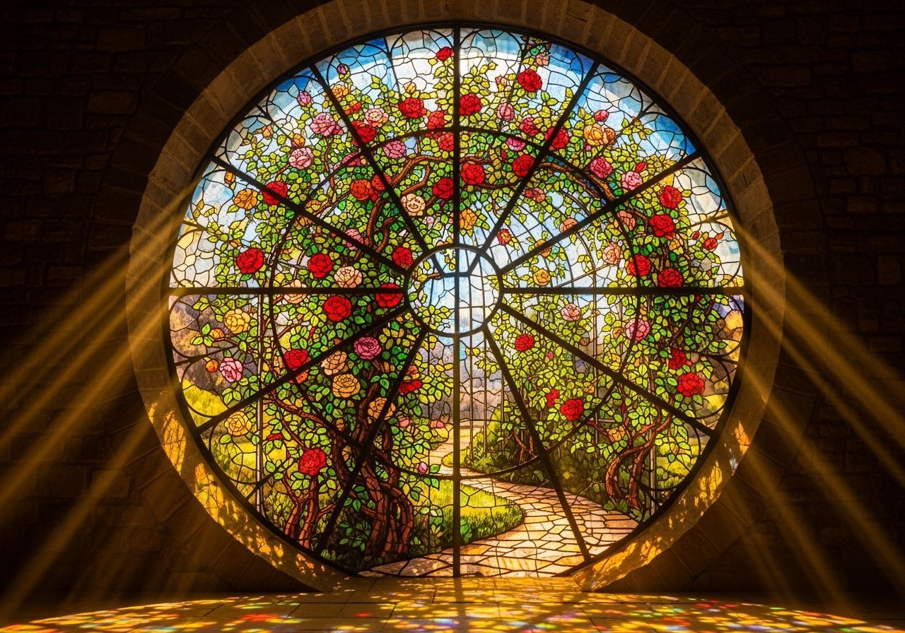 Stained-Glass Masterpiece of Roses with Gorgeous Lighting