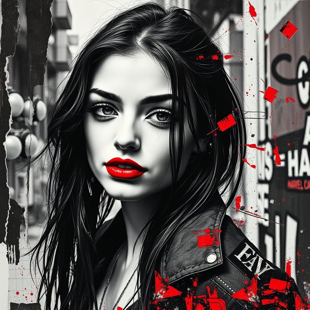 Urbanpunk Goddess with Bright Red Lipstick