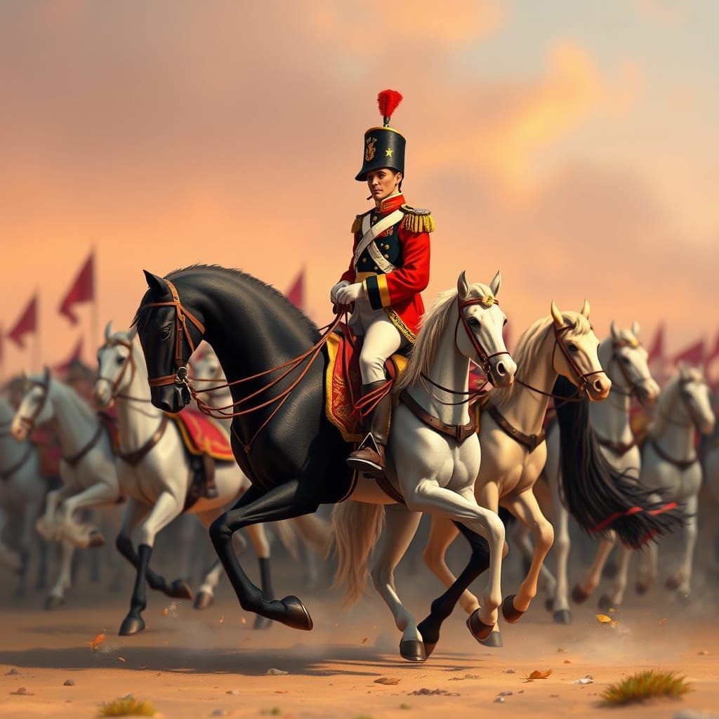 Napoleon Leads a Miniature Army in Anime Style