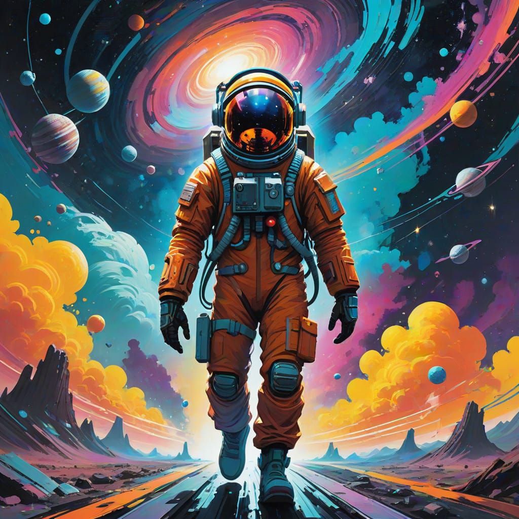 Galactic Explorer in Vibrant Futuristic Spacesuit