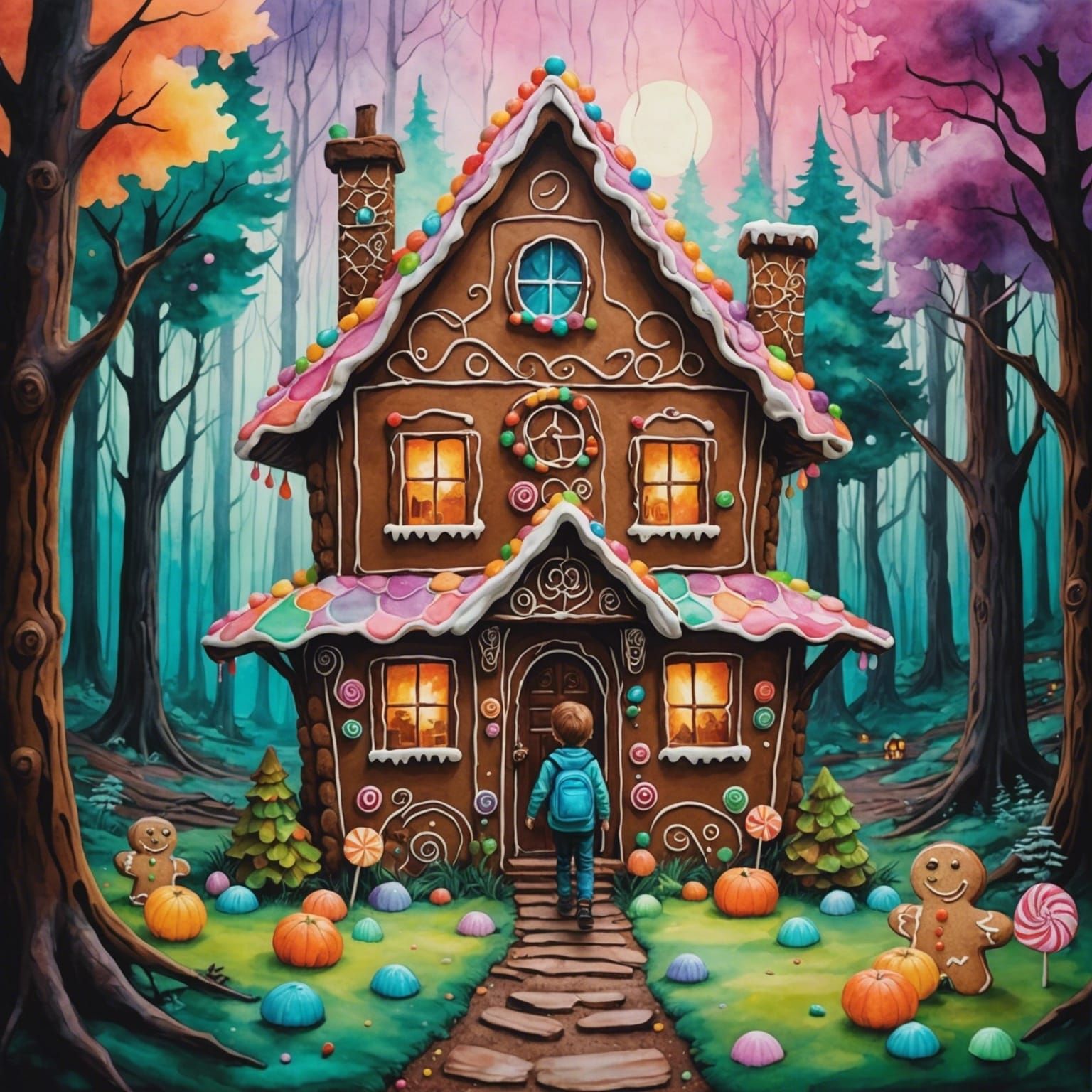 Gingerbread House Discovery in Pastel Alcohol Ink Style