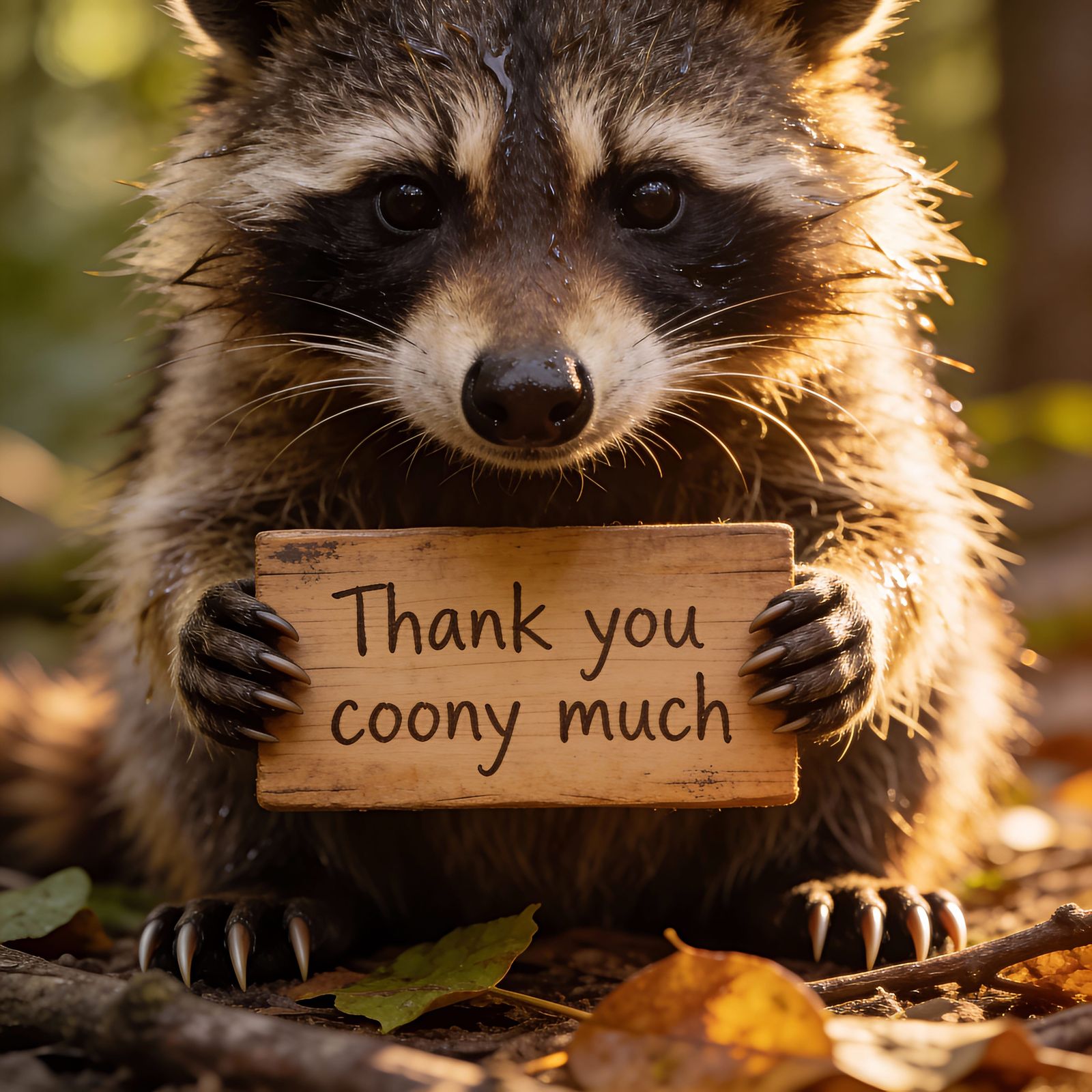 Raccoon Holds "Thank You Coony Much" Sign in Ultrarealistic ...
