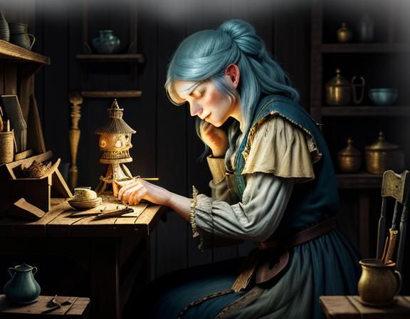 Gnome Repairing Automaton in Dark Fantasy Style