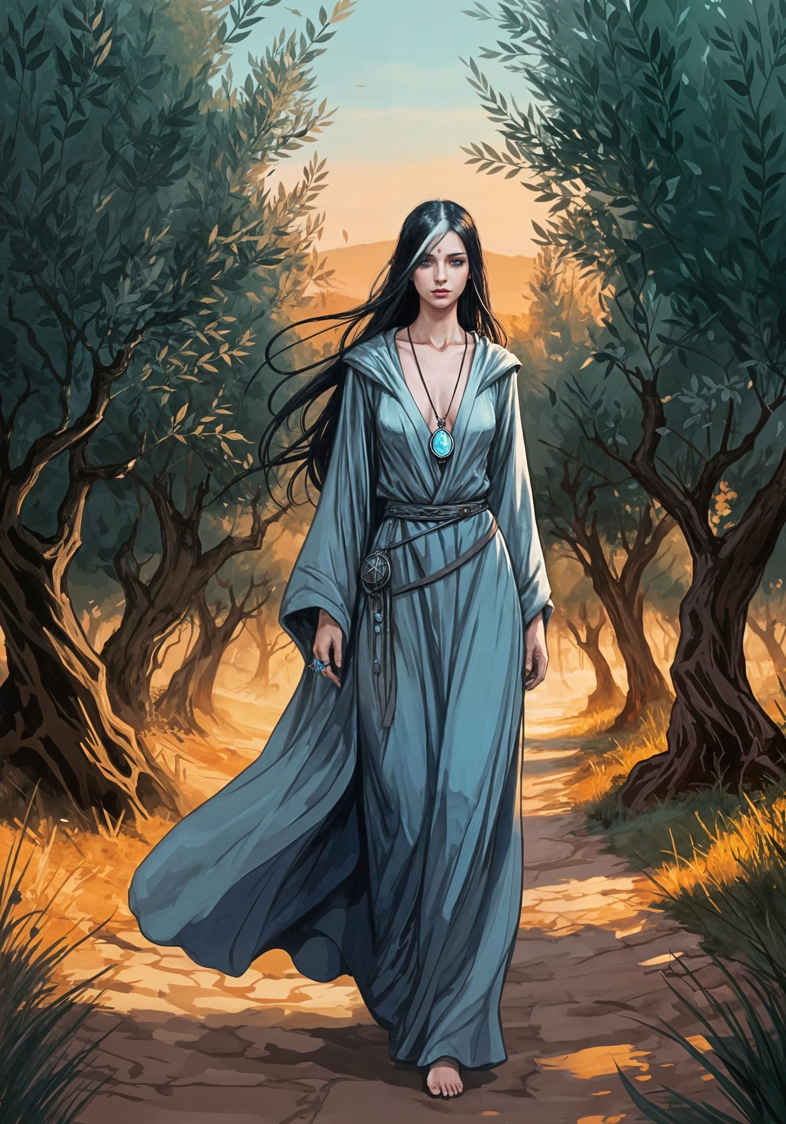 Ethereal Sorceress in Dusky Mediterranean Twilight