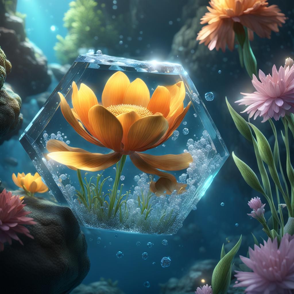Underwater Crystal Flower in 3D Game Style