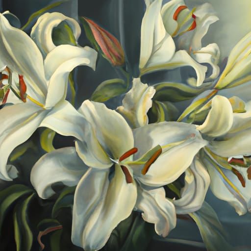 White Lilies Oil Painting: Epic and Detailed