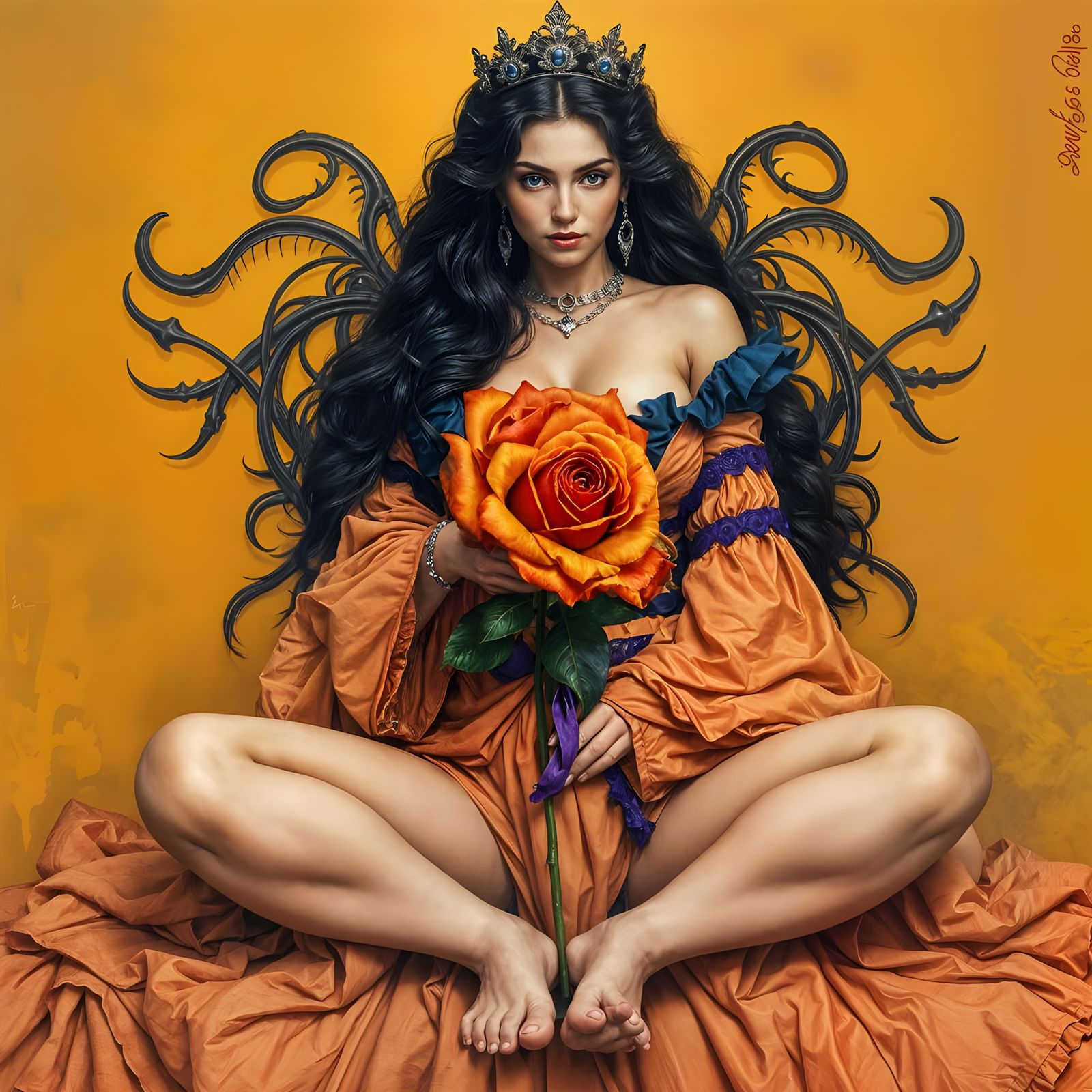 Surrealist Portrait of a Chiaroscuro Queen in Peach and Viol...