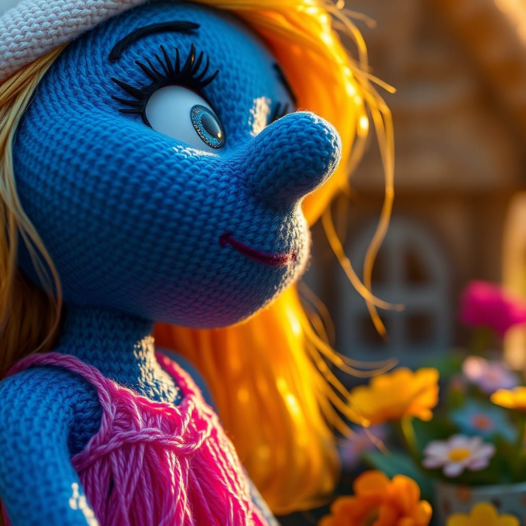 Smurfette Macro Photograph in Nylon Thread