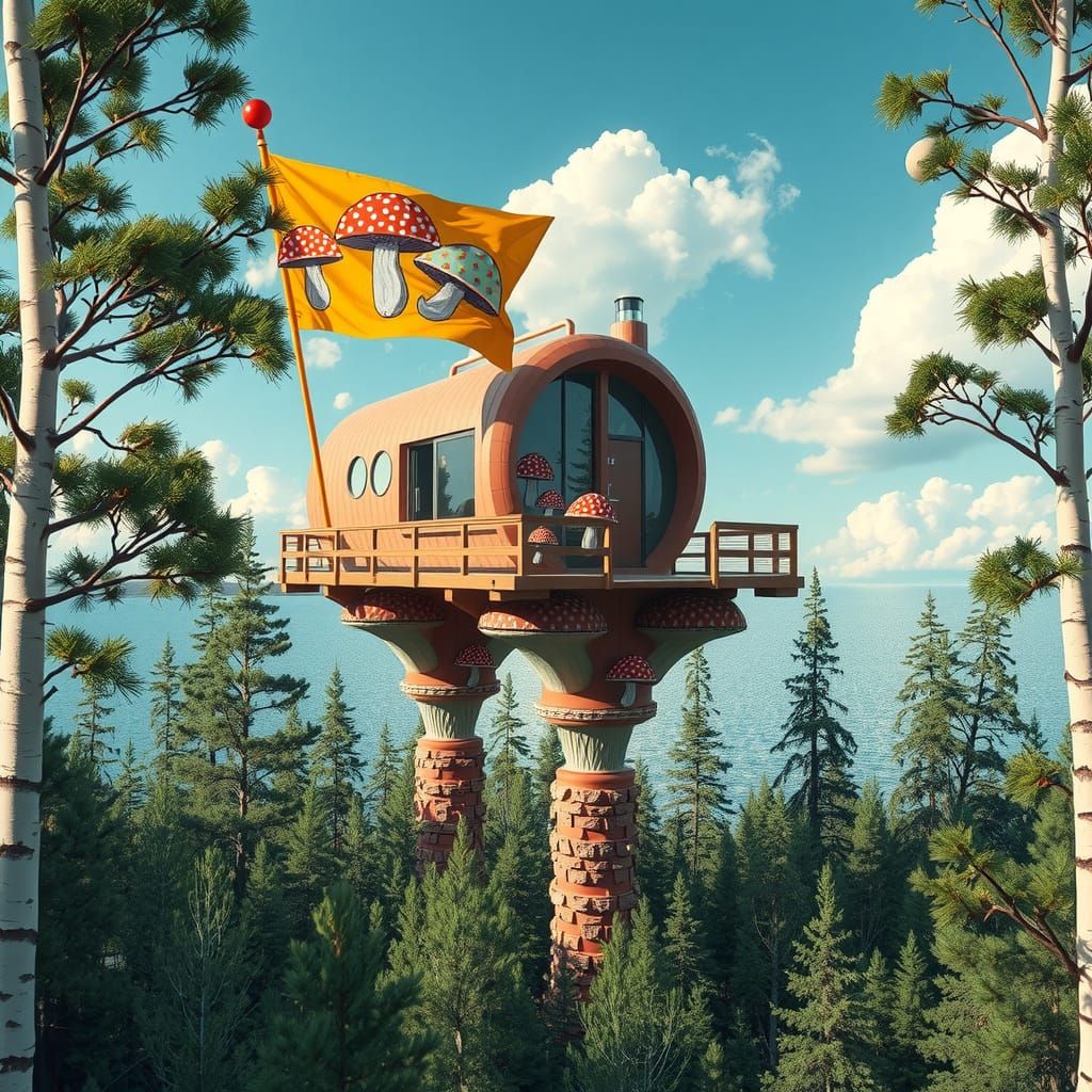 Vibrant Mushroom Cityscape in Futuristic Style
