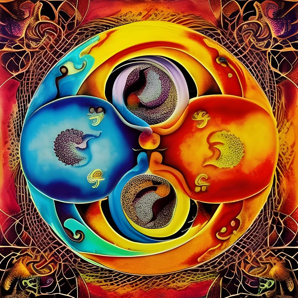 Birth of Elements: Vivid Mixed Media Illustration