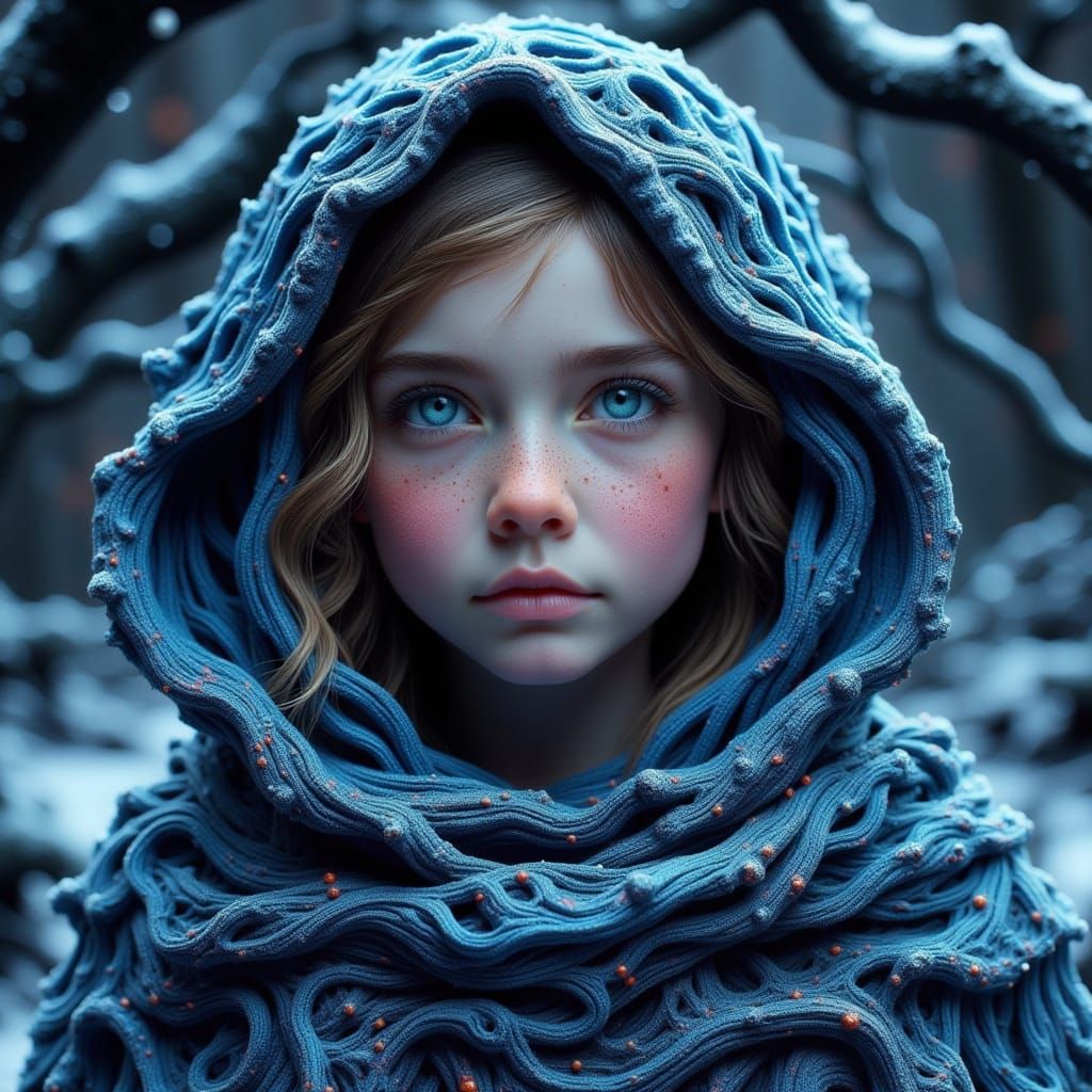 Icy Cloak Portrait in Surreal Digital Art Style