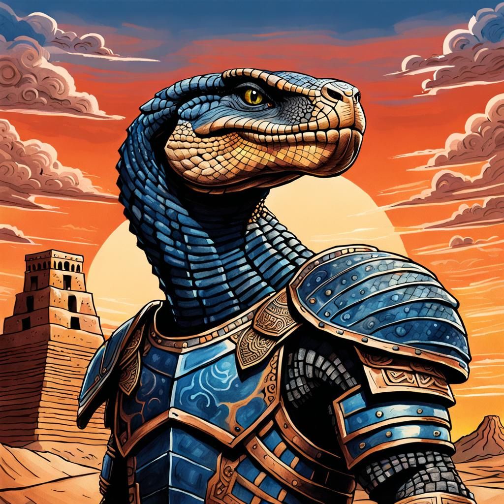 Cobra Warrior Guarding Ziggurat, Alcohol Marker Drawing