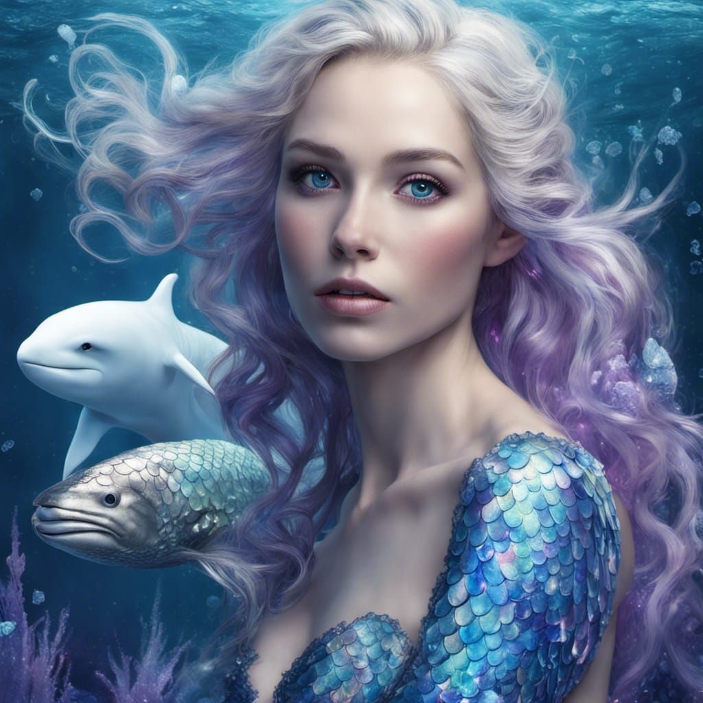Arctic Mermaid with Beluga Whale: Fantasy Concept Art