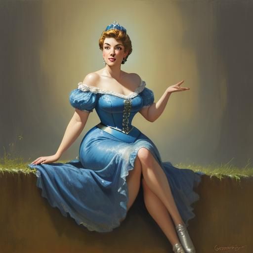 Curvy Cinderella Pinup as Oil Painting