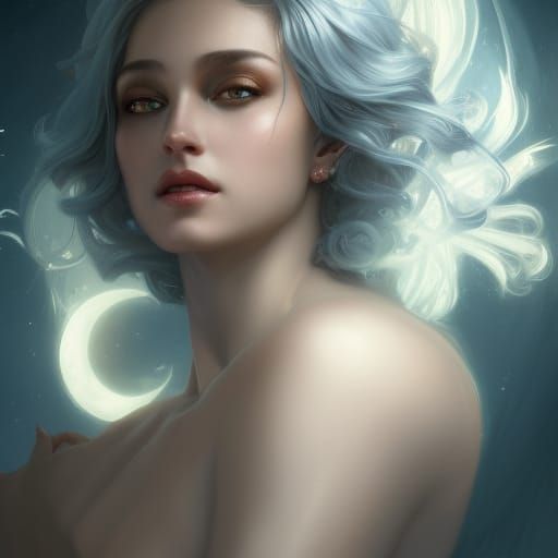 Silver-Haired Moon Mage Fantasy Portrait