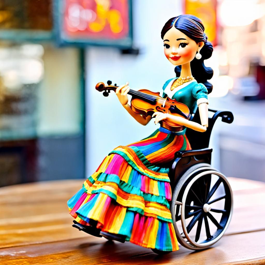 Cute Bobblehead Figure Playing Violin on Table