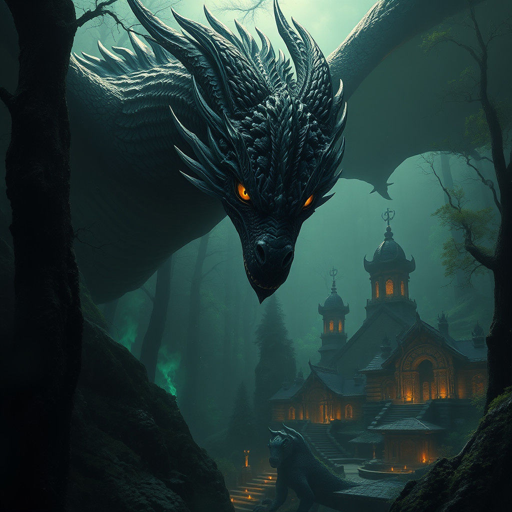 Majestic Black Dragon in Mystical Realm